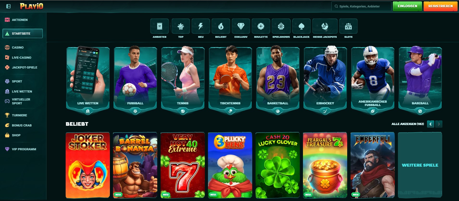 Casino-Website mit einer Vielzahl an Live-Casino-Spielen, darunter Gold Saloon Roulette, Crazy Time und Mega Fire Blaze Roulette Live. Die übersichtliche Navigation bietet Kategorien wie Casino, Live Casino, Jackpots und Sportwetten. Perfekt für Spieler, die casinos ohne oasis suchen.